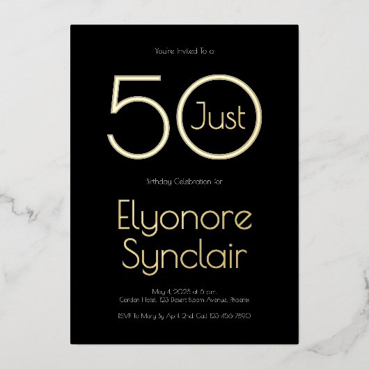 Minimal Just Fifty 50th Birthday Party Folie Uitnodiging (Voorkant)