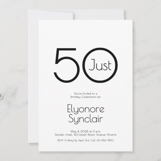 Minimal Just Fifty 50th Birthday Party Invitation Kaart (Voorkant)
