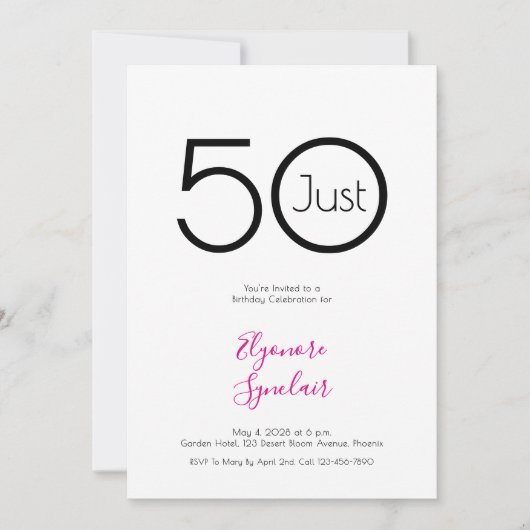 Minimal Just Fifty 50th Birthday Party Invitation Kaart (Voorkant)