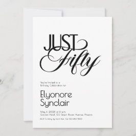 Minimal Just Fifty 50th Birthday Party Kaart