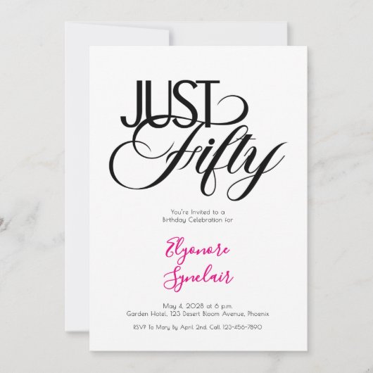 Minimal Just Fifty 50th Birthday Party Kaart (Voorkant)
