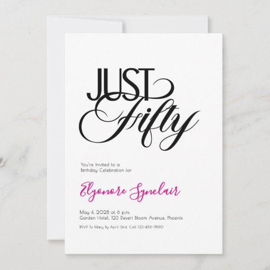 Minimal Just Fifty 50th Birthday Party Kaart (Voorkant)