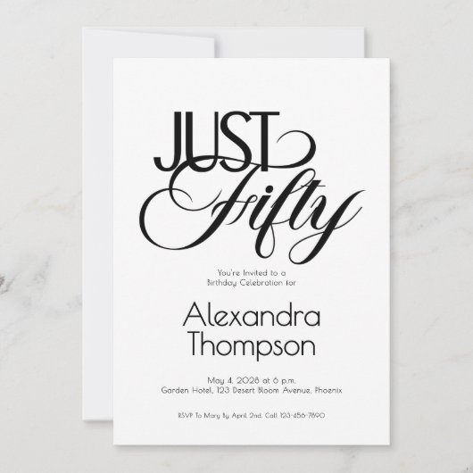 Minimal Just Fifty 50th Birthday Party Kaart (Voorkant)