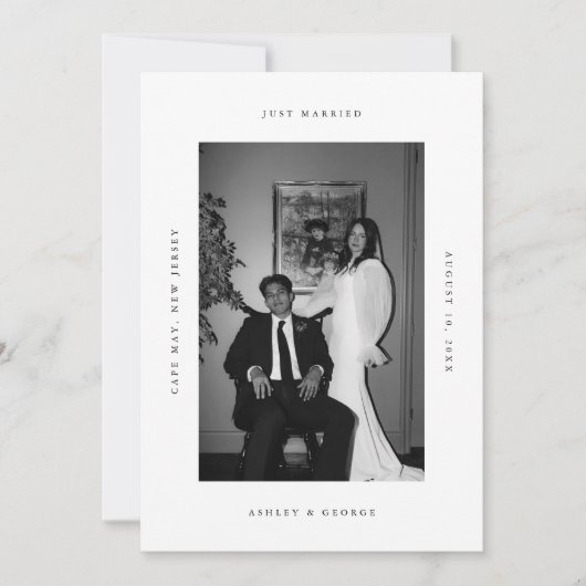 Minimal 'Just Married' Black White Photo Elopement Aankondiging (Voorkant)