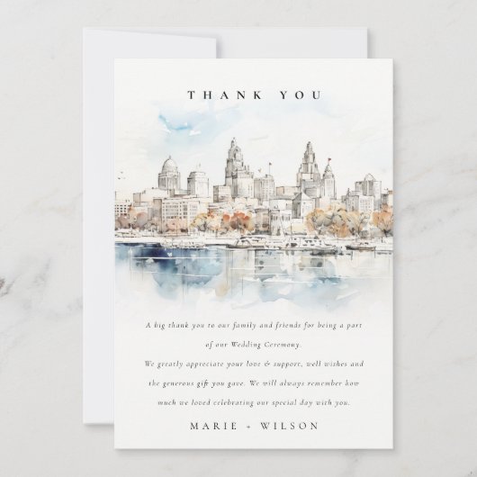 Minimal Kansas City Missouri Waterverf bruiloft Bedankkaart (Voorkant)