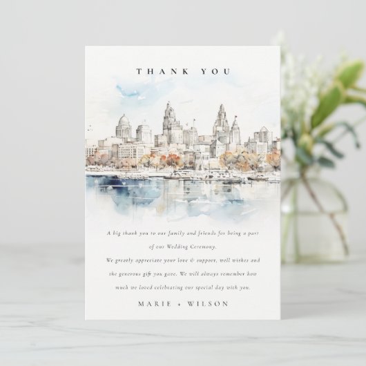 Minimal Kansas City Missouri Waterverf bruiloft Bedankkaart (Staand voorkant)