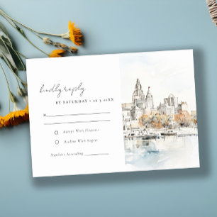 Minimal Kansas City Missouri Waterverf bruiloft RSVP Kaartje