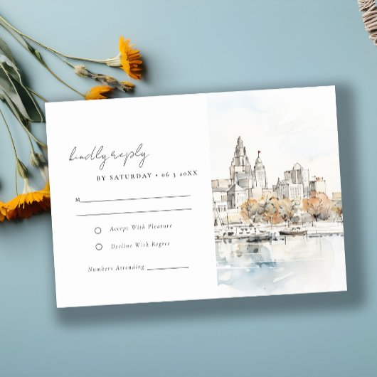 Minimal Kansas City Missouri Waterverf bruiloft RSVP Kaartje