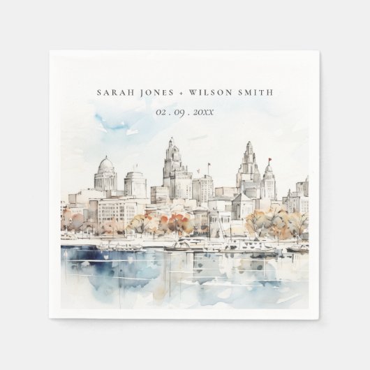 Minimal Kansas City Missouri Waterverf bruiloft Servet (Voorkant)