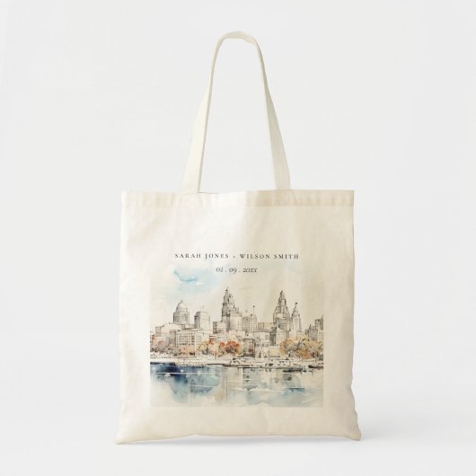 Minimal Kansas City Missouri Waterverf bruiloft Tote Bag (Voorkant)