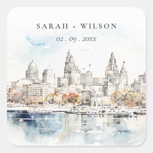Minimal Kansas City Missouri Waterverf bruiloft Vierkante Sticker (Voorkant)