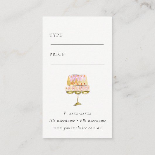 Minimal Kleurrijke Waterverf Taart Bakkerij Prijs  Visitekaartje (Achterkant)