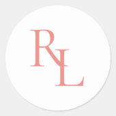 Minimal koraal & wit bruiloft paar Initialen Ronde Sticker (Voorkant)
