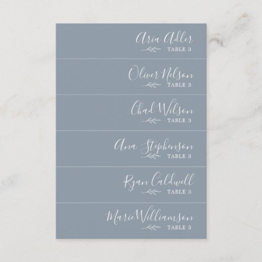 Minimal Leaf Blauw Wit DIY Wedding Place Cards Kaart (Voorkant)