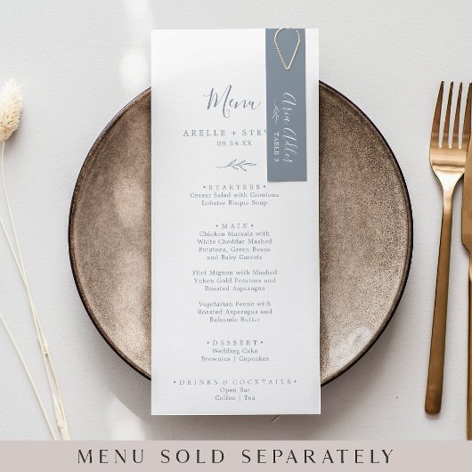 Minimal Leaf Blauw Wit DIY Wedding Place Cards Kaart