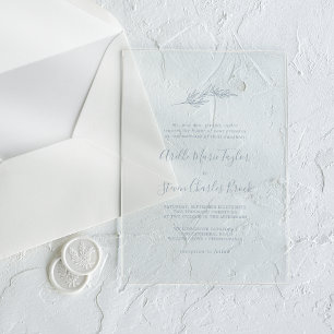 Minimal Leaf Blue Formal Simple Greenery Wedding Acryl Uitnodigingen