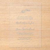 Minimal Leaf Blue Formal Simple Greenery Wedding Acryl Uitnodigingen (Voorkant)