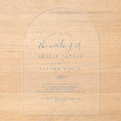 Minimal Leaf Blue Moderne Eenvoudige Botanische Hu Acryl Uitnodigingen (Voorkant)