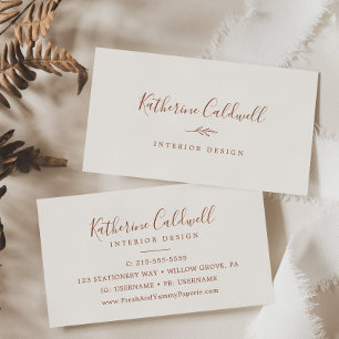 Minimal Leaf   Boho Cream Business Card Visitekaartje