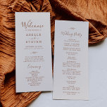 Minimal Leaf | Boho Cream Wedding Program Programmakaart<br><div class="desc">This minimal leaf boho cream wedding program is perfect for a boho wedding. The design features a simple greenery leaf silhouette in earthy burnt orange on a cream background with minimalist desert bohemian style. Include the name of the couple, the wedding date and location, thank you message, order of service,...</div>