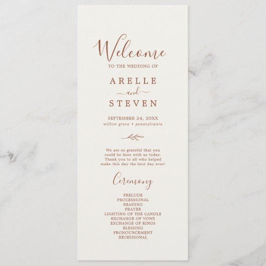 Minimal Leaf | Boho Cream Wedding Program Programmakaart (Voorkant)