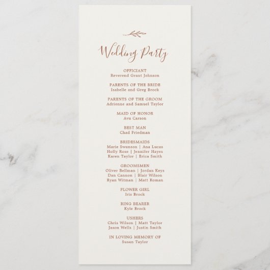 Minimal Leaf | Boho Cream Wedding Program Programmakaart (Achterkant)