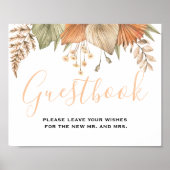 Minimal Leaf Boho Floral Bruiloft gastenboek teken Poster (Voorkant)