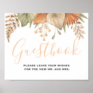 Minimal Leaf Boho Floral Bruiloft gastenboek teken Poster