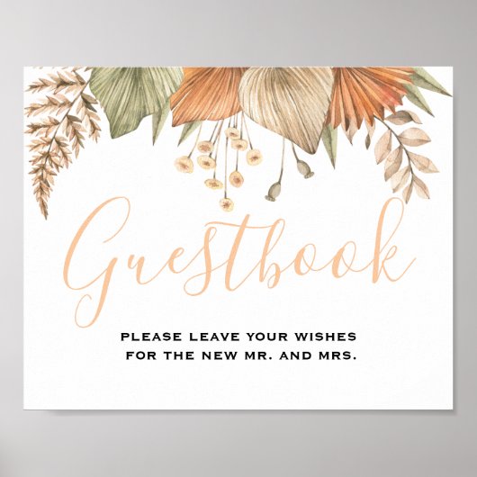 Minimal Leaf Boho Floral Bruiloft gastenboek teken Poster (Voorkant)