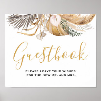 Minimal Leaf Boho Floral Bruiloft gastenboek teken Poster