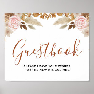 Minimal Leaf Boho Floral Bruiloft gastenboek teken Poster