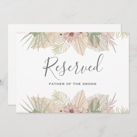 Minimal Leaf Boho Floral Bruiloft gereserveerd tek Kaart (Voorkant / Achterkant)