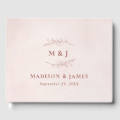 Minimal Leaf Boho Pink Elegant Wedding Gastenboek (Voorkant)
