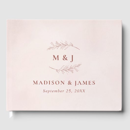 Minimal Leaf Boho Pink Elegant Wedding Gastenboek (Voorkant)