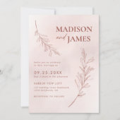 Minimal Leaf Boho Pink Elegant Wedding Kaart (Voorkant)