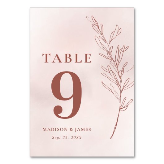 Minimal Leaf Boho Pink Elegant Wedding Kaart (Voorkant)