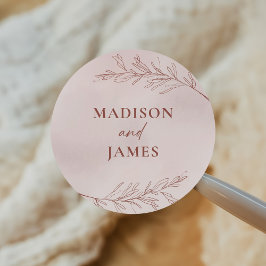 Minimal Leaf Boho Pink Elegant Wedding Ronde Sticker