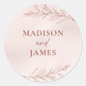 Minimal Leaf Boho Pink Elegant Wedding Ronde Sticker (Voorkant)