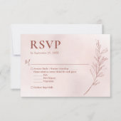 Minimal Leaf Boho Pink Elegant Wedding RSVP Kaartje (Voorkant)
