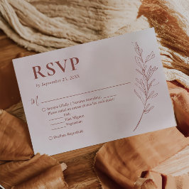 Minimal Leaf Boho Pink Elegant Wedding RSVP Kaartje