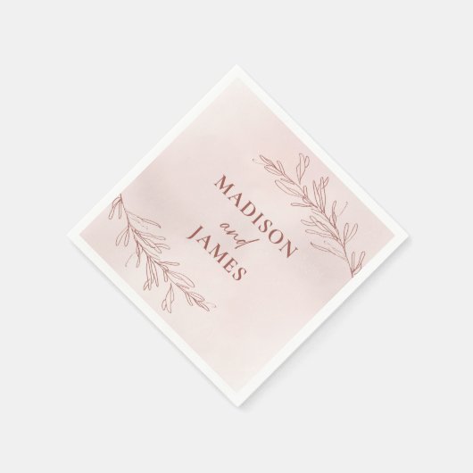 Minimal Leaf Boho Pink Elegant Wedding Servet (Hoek)