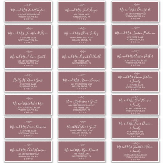 Minimal Leaf Bourgondië bruiloft gast Adresetikett Sticker (Voorkant)