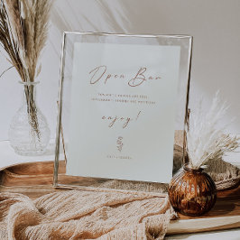 Minimal Leaf Cream Grappig Bruiloft Open Bar Teken Poster