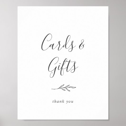 Minimal Leaf | Dark Gray Cards and Gifts Sign Poster (Voorkant)
