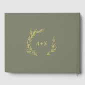 Minimal Leaf Donkergroen Gouden Folie Monogram Huw Gastenboek (Achterkant)