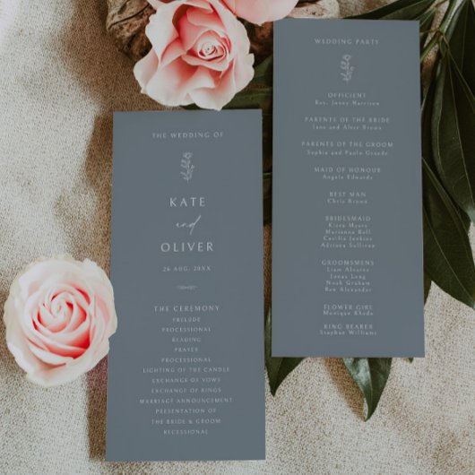 Minimal Leaf Dusty Blue bruiloft programma