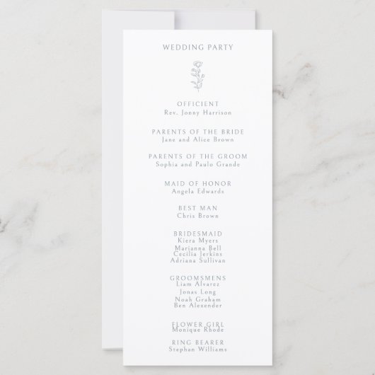 Minimal Leaf Dusty Blue en White Wedding Program (Achterkant)