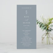Minimal Leaf Dusty Blue en White Wedding Program (Staand voorkant)