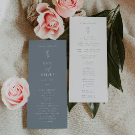 Minimal Leaf Dusty Blue en White Wedding Program