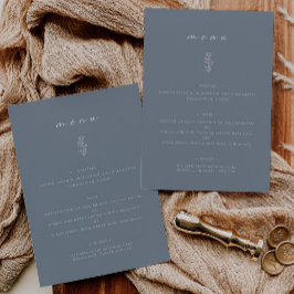 Minimal Leaf Dusty Blue Wedding Dinner Flat Menu